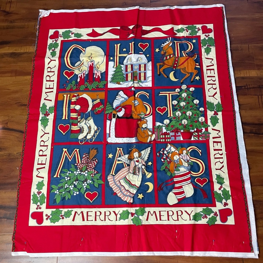 Vintage 1993 Susan Winget Quilted Panel Size 36x44 Red Angel Christmas Holiday